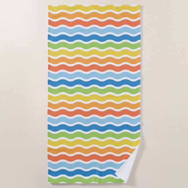 Colorful Waves Pattern Beach Towel (Front)