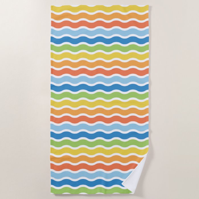 Colorful Waves Pattern Beach Towel