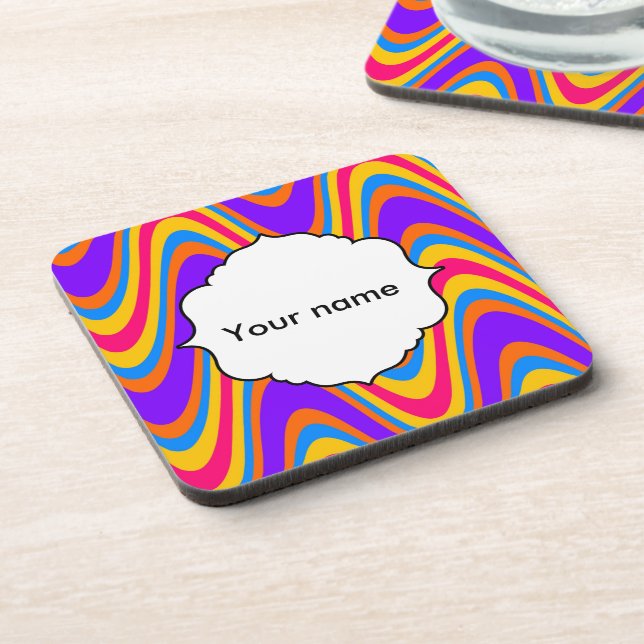 Colorful waves pattern beverage coaster (Left Side)