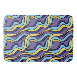 Colorful Waves Pattern Funky Retro Modern Abstract Bath Mat
