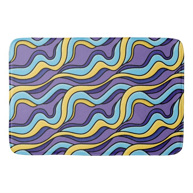 Colorful Waves Pattern Funky Retro Modern Abstract Bath Mat (Front)
