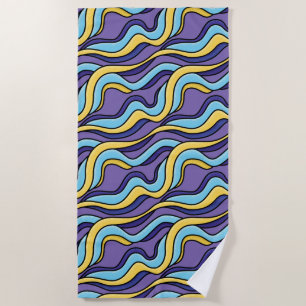 Colorful Waves Pattern Funky Retro Modern Abstract Beach Towel