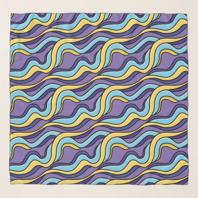 Colorful Waves Pattern Funky Retro Modern Abstract Scarf (Front)