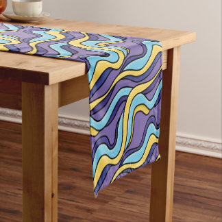 Colorful Waves Pattern Funky Retro Modern Abstract Short Table Runner
