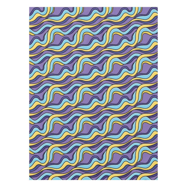 Colorful Waves Pattern Funky Retro Modern Abstract Tablecloth (Front)