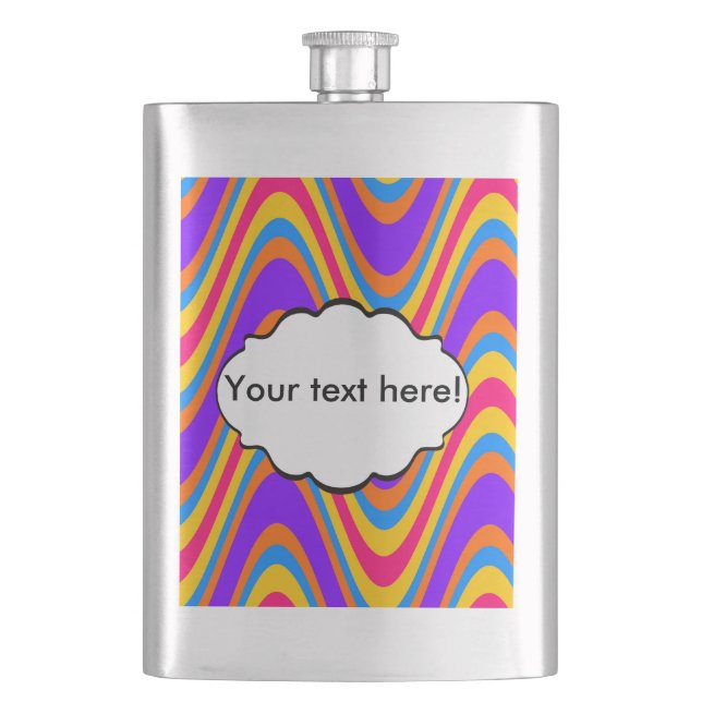 Colorful waves pattern hip flask (Front)