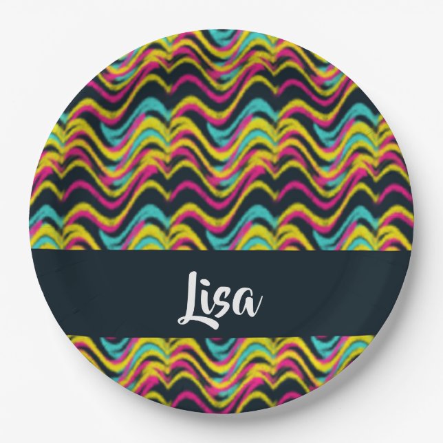 Colorful waves pattern paper plates (Front)