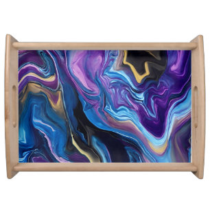 Colorful Waves Purple Blue Serving Tray
