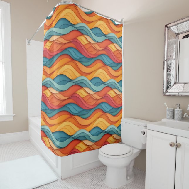 Colorful Waves Shower Curtain (In Situ)