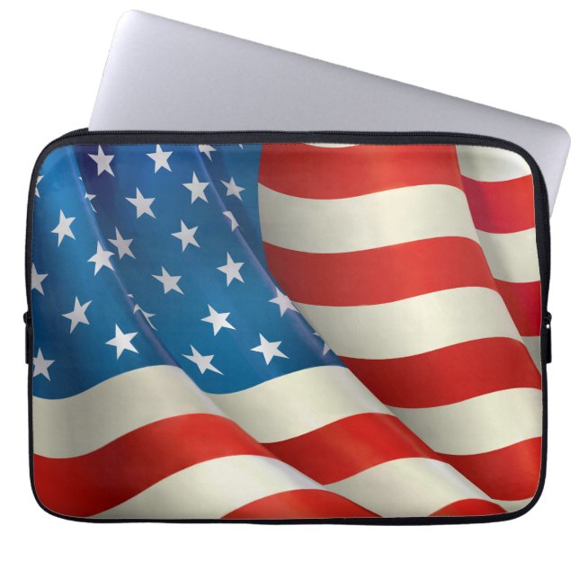 Colorful Waving U.S. Flag Laptop Sleeve (Front)