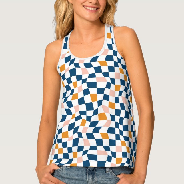 Colorful Wavy Checkered Pattern Tank Top (Front)