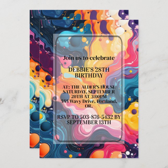 Colorful Wavy Design Birthday Party Invitation (Front/Back)
