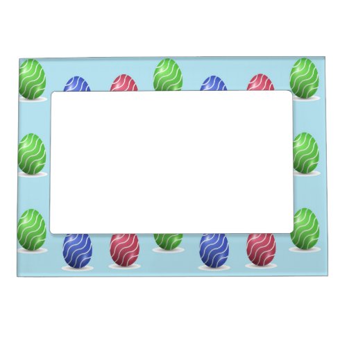 Colorful wavy Easter eggs blue Magnetic Frame