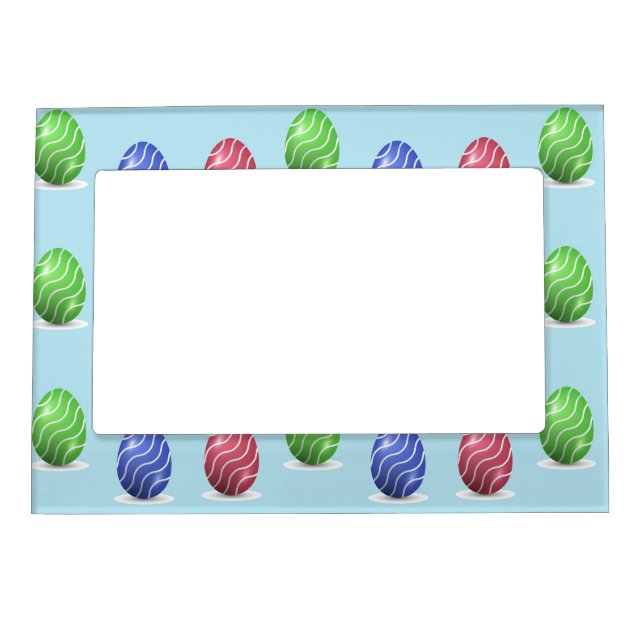 Colorful wavy Easter eggs blue Magnetic Frame (Front)