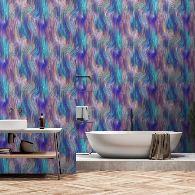 Colorful Wavy Glossy Stripes Wallpaper (Bathroom)
