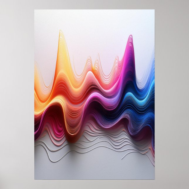 Colorful Wavy Gradient Lines Abstract Art Poster (Front)