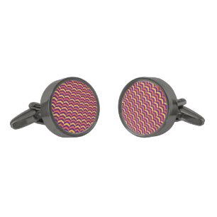 Colorful Wavy Herringbone Pattern Blue Yellow  Cufflinks