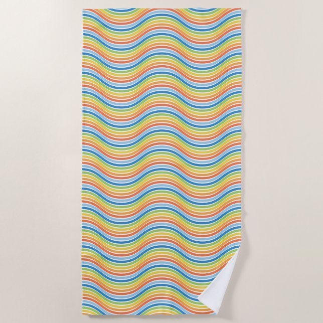 Colorful Wavy Lines Beach Towel (Front)