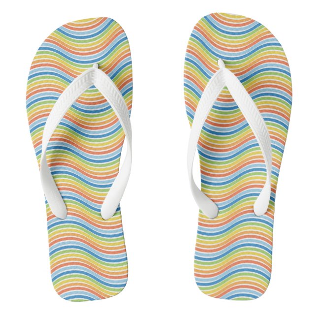 Colorful Wavy Lines Flip Flops (Footbed)