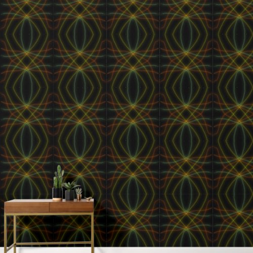 Colorful wavy lines in a geometric design on black wallpaper 