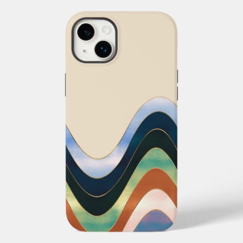 Colorful Wavy Lines Metallic Beige Illustration Case_Mate iPhone 14 Plus Case