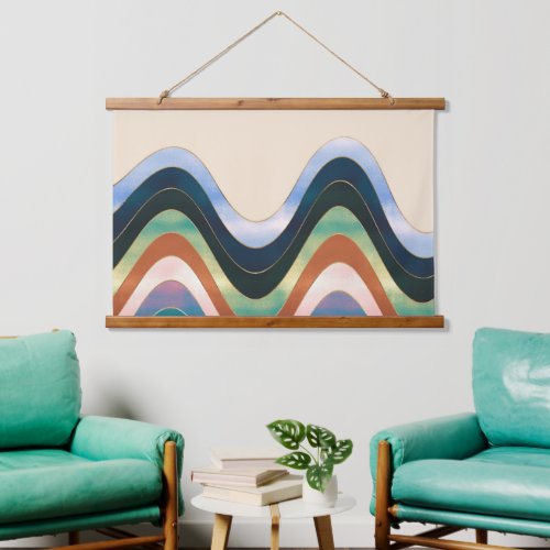 Colorful Wavy Lines Metallic Beige Illustration Hanging Tapestry