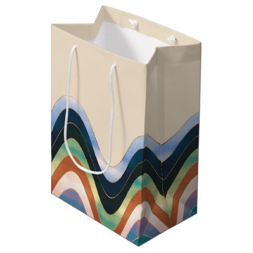 Colorful Wavy Lines Metallic Beige Illustration Medium Gift Bag