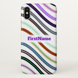 Colorful Wavy Lines Pattern; Custom Name iPhone X Case