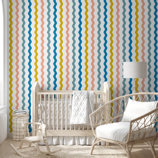 Colorful Wavy Ric Rac Striped Pattern Wallpaper (Kids)