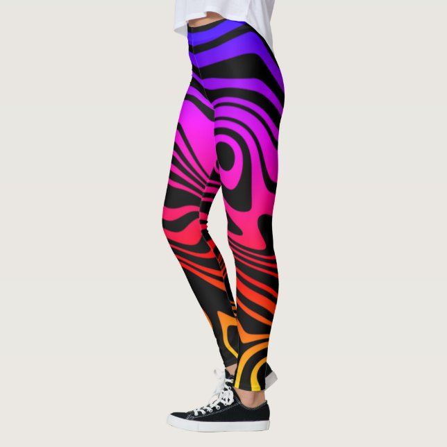 Colorful Wavy Stripe Colorful Black Leggings (Left)