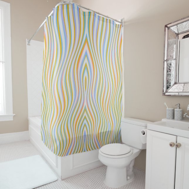 Colorful Wavy Stripes Pattern Shower Curtain (In Situ)