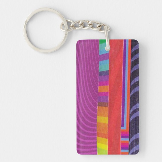 colorful wavy stripes - rectangle keychain (Front)