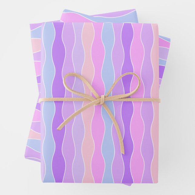 Colorful Wavy Stripes Wrapping Paper Sheets (In situ)