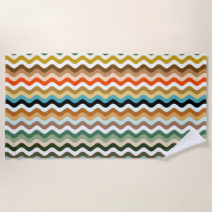 Colorful Wavy Zigzag Multicolored Pattern Beach Towel