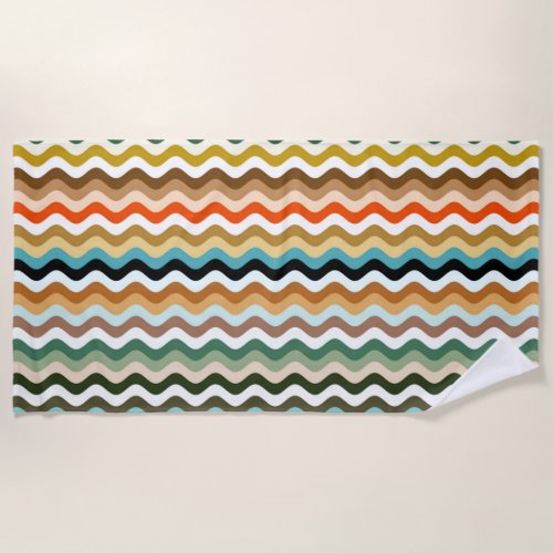 Colorful Wavy Zigzag Multicolored Pattern Beach Towel