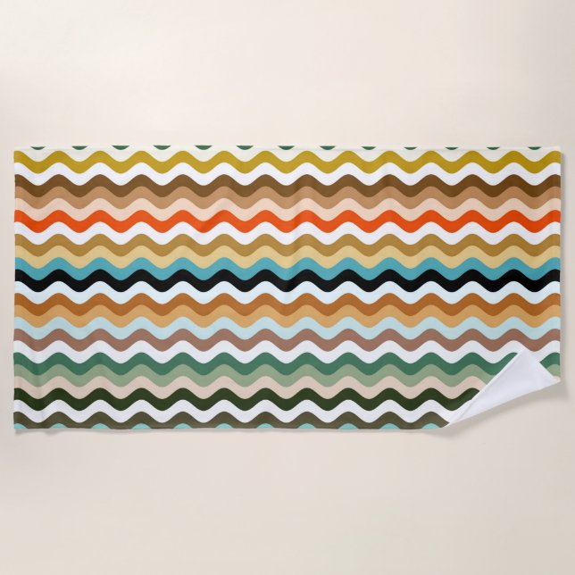Colorful Wavy Zigzag Multicolored Pattern Beach Towel (Front)
