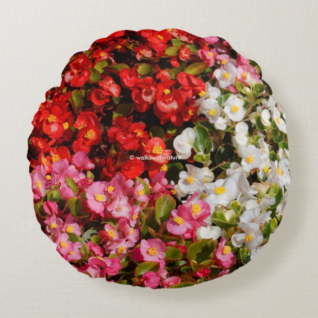 Colorful Wax Begonias Round Pillow (Front)