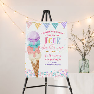 Colorful We Scream Four Ice Cream Fourth Birthday Foam Board