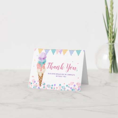 Colorful We Scream Four Ice Cream Fourth Birthday Thank You Card