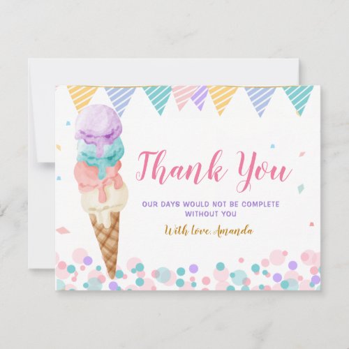 Colorful We Scream Four Ice Cream Fourth Birthday Thank You Card