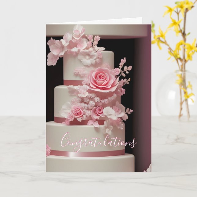 Colorful Wedding Cake Congratulations Card (Yellow Flower)