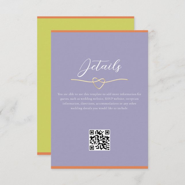Colorful Wedding Details QR Code Enclosure Card (Front/Back)