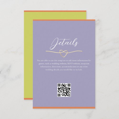 Colorful Wedding Details QR Code Enclosure Card