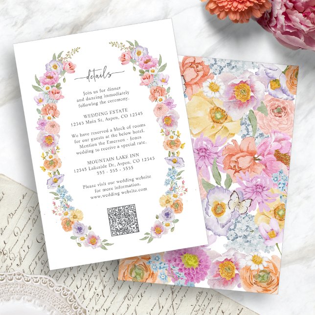 Colorful Wedding Enclosure Card (Bold Colorful Floral Wedding Enclosure Card QR Code by Painted Paperie
)