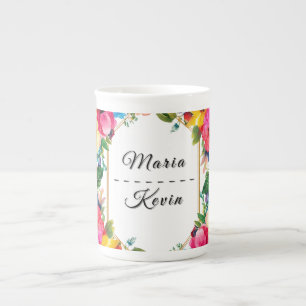 Colorful Wedding Floral Wreath Bone China Mug