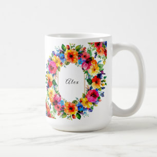 Colorful Wedding Floral Wreath Coffee Mug
