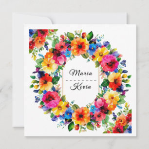 Colorful Wedding Floral Wreath Invitation