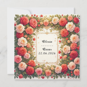 Colorful Wedding Floral Wreath Invitation