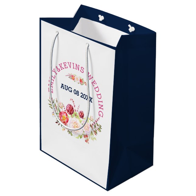 Colorful Wedding Flowers Bouquet & Text Medium Gift Bag (Back Angled)