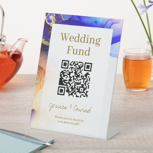 Colorful Wedding Fund Pedestal Sign (In SItu)